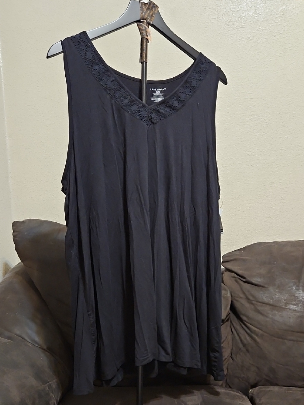 Lane Bryant Black V-Neck Lace-Trim Swing Tank
